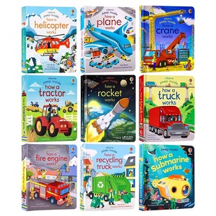 Usborne偷偷看里面系列交通工具汽车主题9册英文原版绘本 Peep Inside How a Crane Plane Works 儿童科普图画纸板翻翻书 尤斯伯恩