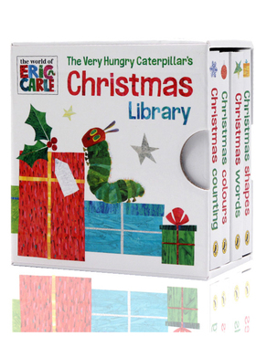 进口英文原版正版 绘本The Very Hungry Caterpillar’s Christmas Library饥饿的毛毛虫的圣诞图书馆4册手掌书Eric Carle