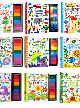 Usborne Fingerprint Activities 手指印画书英文原版绘本圣诞怪兽花园恐龙动物元素 创意绘画DIY活动书螺旋装帧低幼儿童艺术启蒙