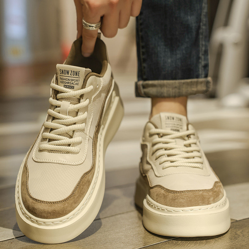 卡迪高秋冬休闲男鞋春秋款2024新款高帮男士板鞋男款鞋子杏色面包