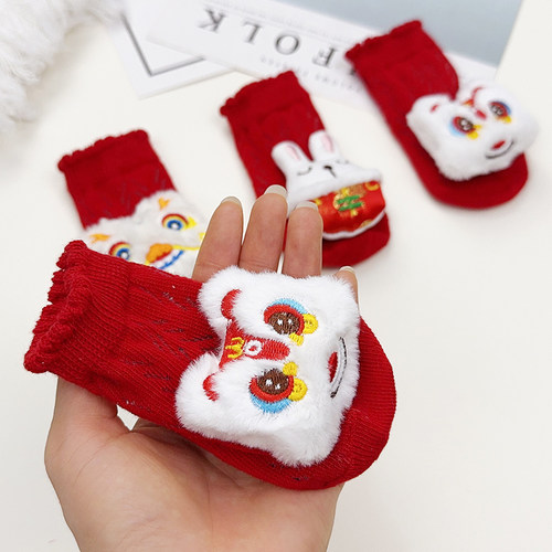 婴儿夏季满月百天周岁喜庆国风袜