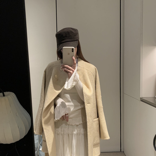 含100澳毛 配腰绳 111507W27 遮肉羊毛外套 多多简约立领中长款