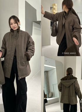 多多小众闲夹棉舒适时尚保暖棉服外套(配可拆卸帽子)16363