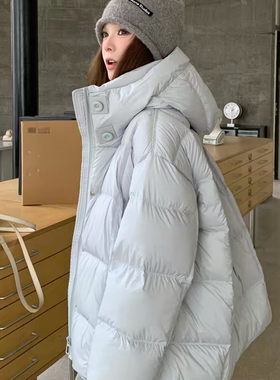多多馈超厚实手感巨好松弛感龟背茧型中长款连帽保暖羽绒服07545