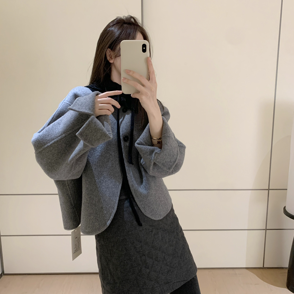 多多肩帽双面羊毛大衣(配可拆卸帽子)(含100羊毛)WS78012