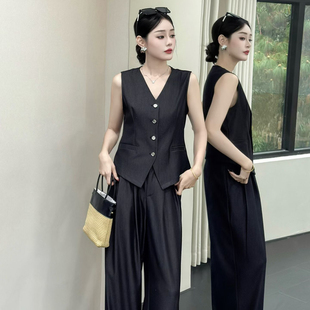 多多设计新品无袖上衣随性马甲+休闲窄版阔腿裤两件套套装27101