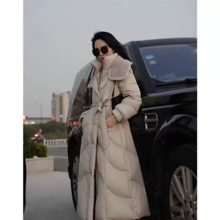 5522 配腰带 多多复古立领长款 绗缝保暖羽绒服外套
