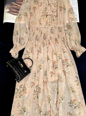 多多店野玫瑰V领收腰连衣裙(配吊带)（含30真丝）(不含包包)WX532