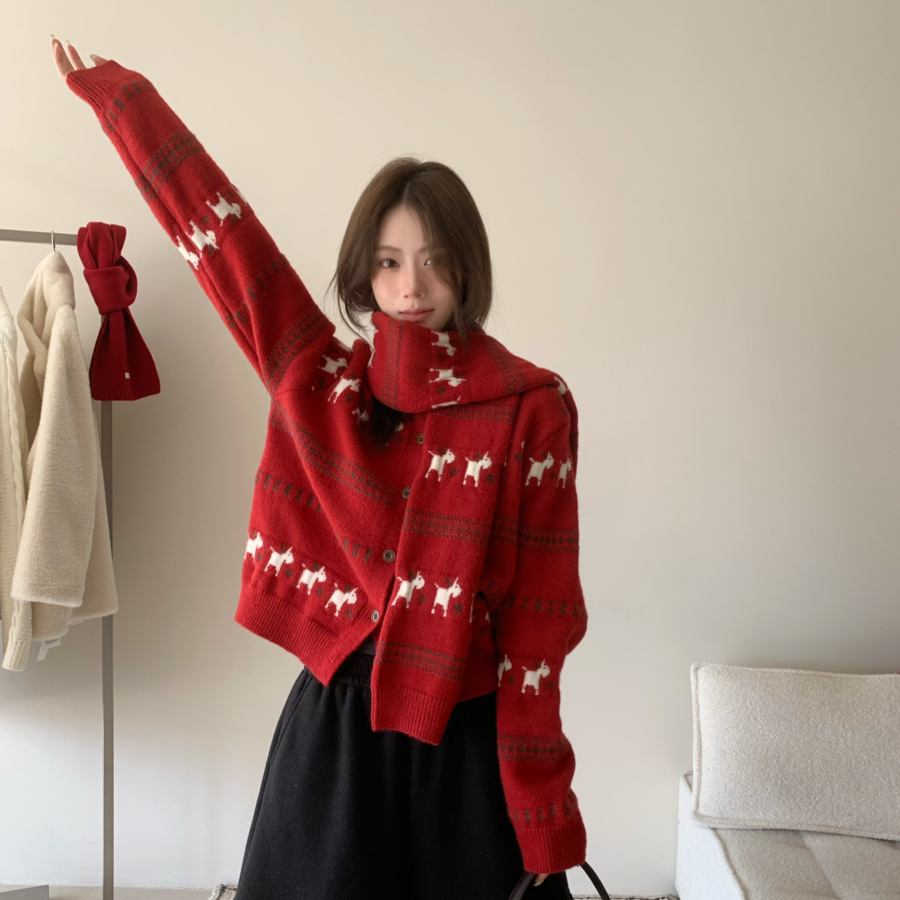 BLESSE多 MOME多约复古百搭圣诞提花可拆卸围巾毛衣(配围巾)MY737