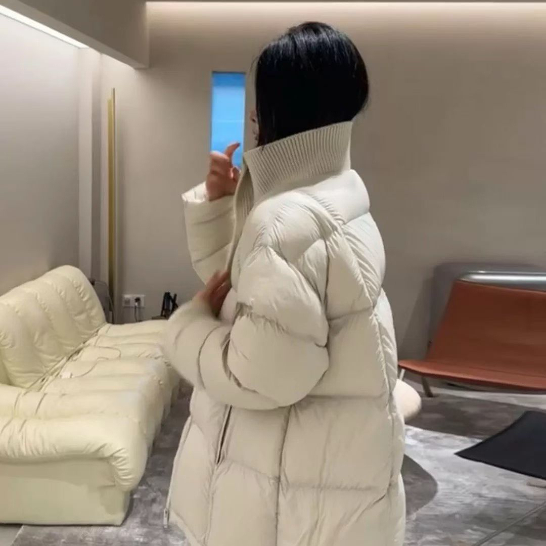 多多新韩版宽松立领中长款拼接针织领保暖羽绒服外套YS2-665