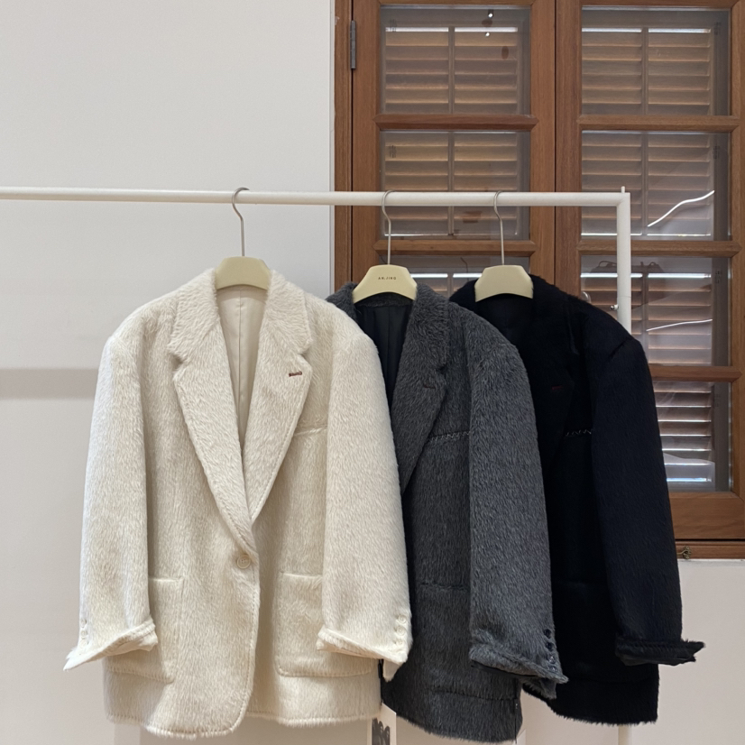 多多店短毛皮草视觉法式简约西装领气质羊毛外套苏丽65安静77082