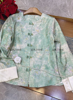 多多设计-极简大牌老钱新中式人丝重工绣珠片撞色短外套YS2-t223