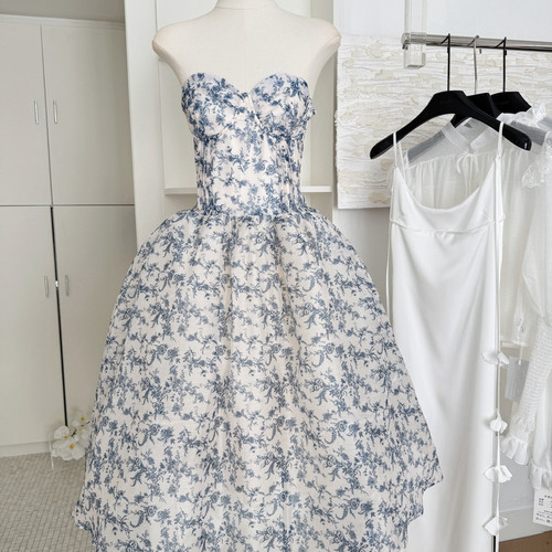 多多花抹胸大摆裙高级感重工收腰连衣裙连衣裙8107-1