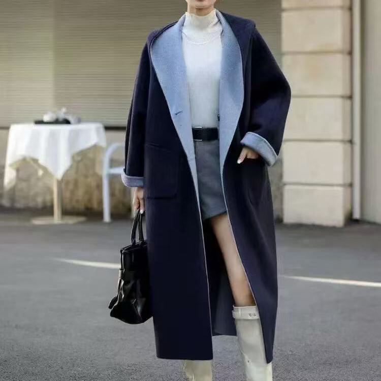 多多小众穿连帽阔版时尚百搭羊绒大衣外套大衣（含7羊绒）S2181