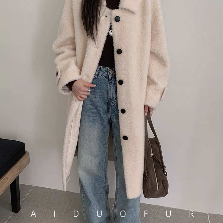 多多韩标2025新款中长款颗粒外套羊毛外套（含100羊毛）YS2-06855