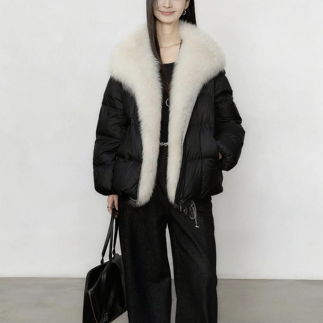 多多女门襟毛加厚面包服保暖羽绒服外套(配可拆真狐狸毛领)8666