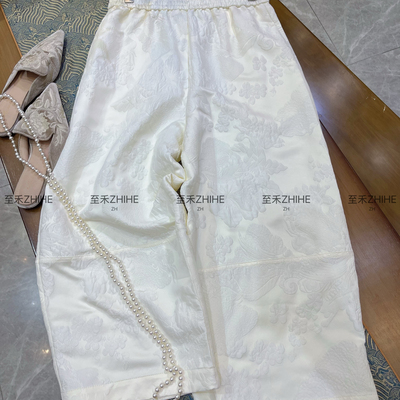 多多设计-极简大牌老钱新中式浮雕提花松紧哈伦裤休闲裤YS4-t347