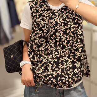 多多店上新复古小碎花宽松版 真丝小衫 YS382 G322 型显瘦百搭无袖