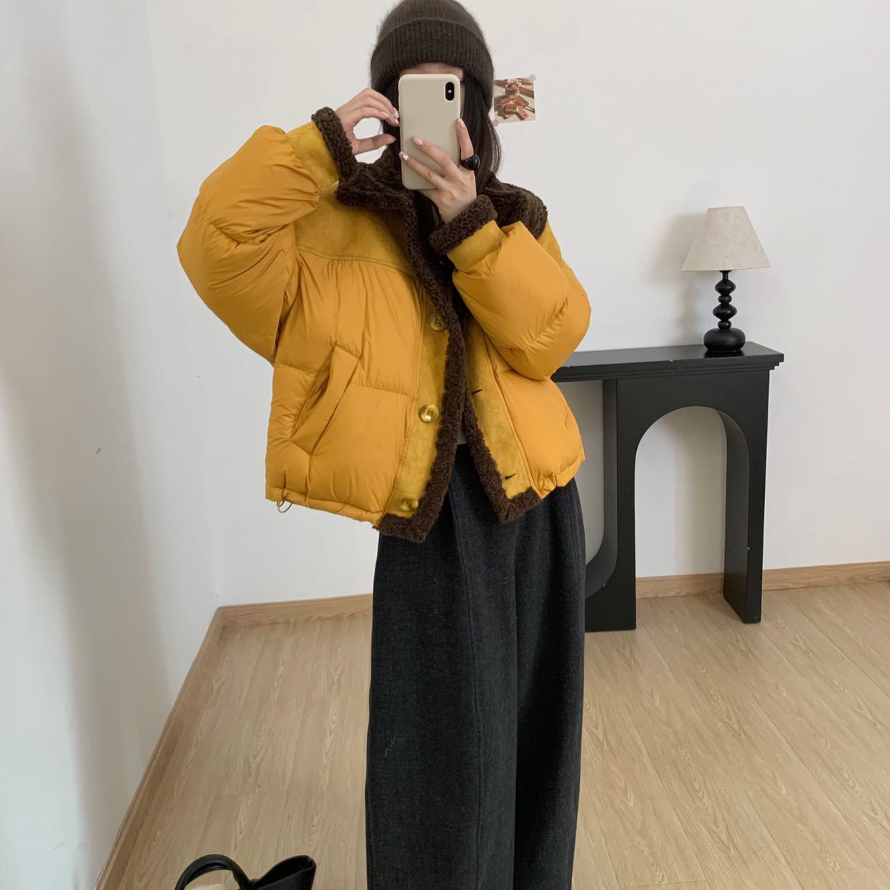 多多小众闲拼接保暖舒适轻薄保暖羽绒服外套（含90白鸭绒）8292zm