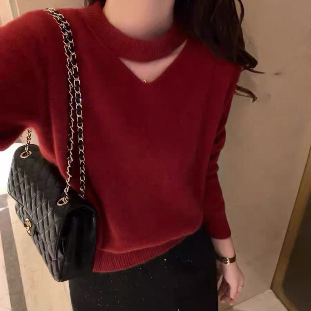 多多小众设计毛小心机设计V圆领毛衣毛衣(含37.6绵羊毛)Y76-03