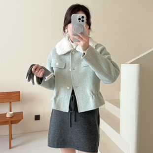 B1000 含100绵羊毛 多多风通勤百搭翻领羊毛外套 配可拆卸毛领