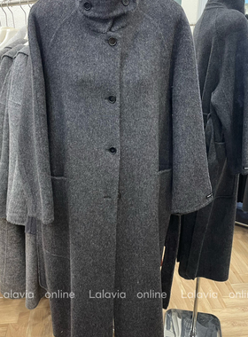 多多店羊绒混纺提花工艺长款大衣羊毛外套（含6.5羊绒）LF25240