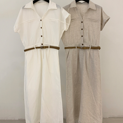 THE MIN多麻V领收腰连体裙2026夏季时尚休闲连衣裙(配腰带)T6322X