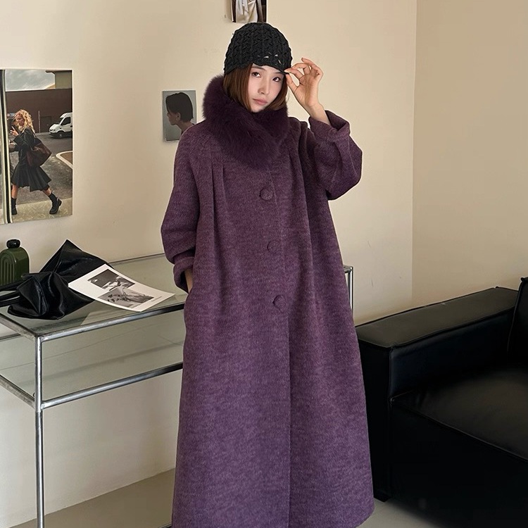 多多店单排扣羊毛外套(配可拆卸狐狸毛领)（含100澳毛）250901002