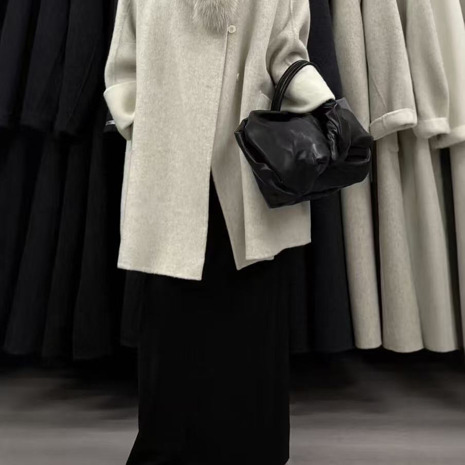 多多领单排扣宽松羊毛外套(配可拆卸狐狸毛领)（含60羊毛）fm8852