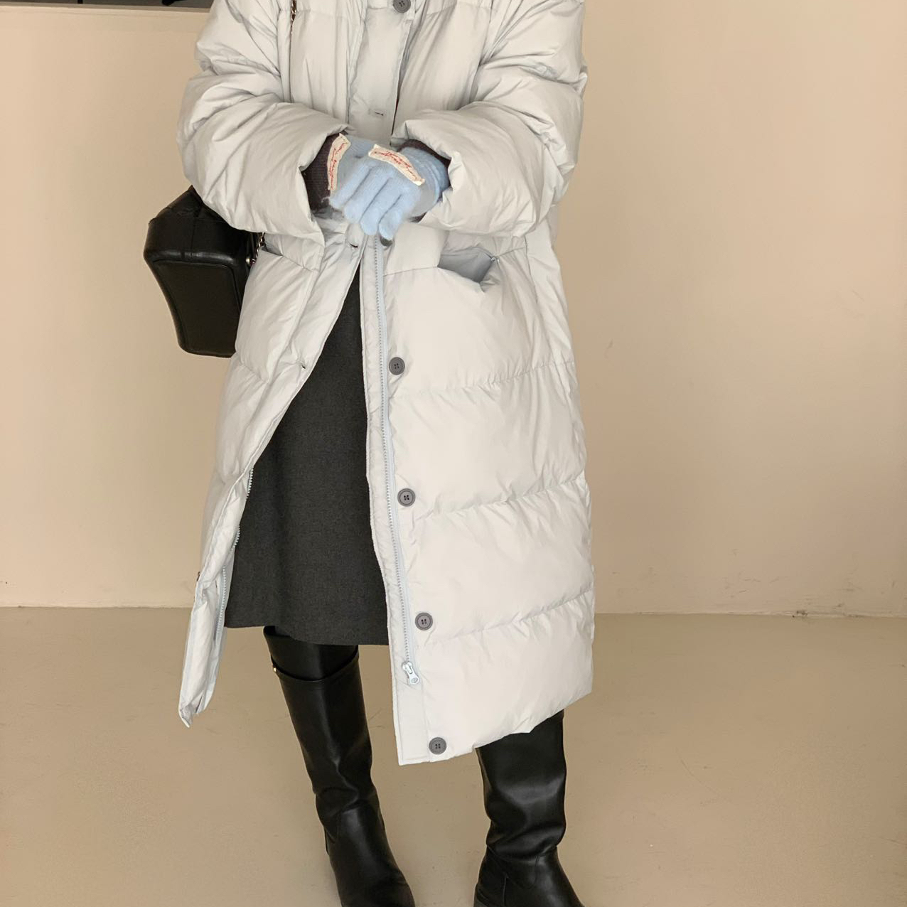 多多店冬上新韩版时尚休闲潮流毛线领长款保暖羽绒服外套1027