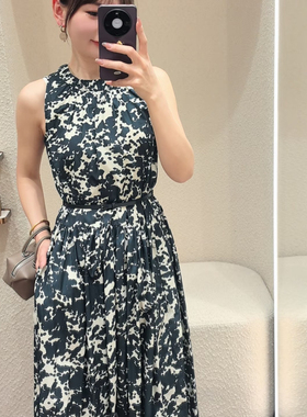 多多夏上新优雅气质水墨晕染无袖长款连衣裙(配腰带)ZL-XK260311