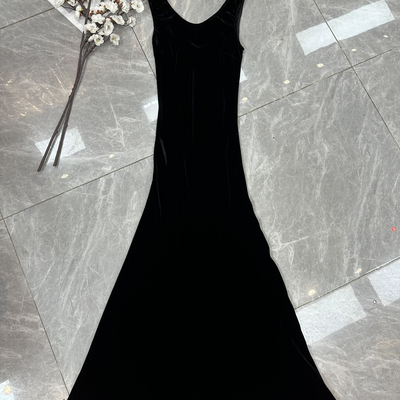 多多店2026夏上新真丝丝绒斜裁背心长款连衣裙YS162-B12