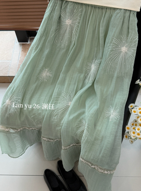 多多中式国风烟花珠绣双层天丝半身裙百搭半身裙(70天丝)Cdgm752