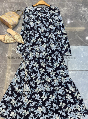 多多设计-夏上新极简大牌老钱新中式桑蚕丝连衣裙(不含项链)t1176