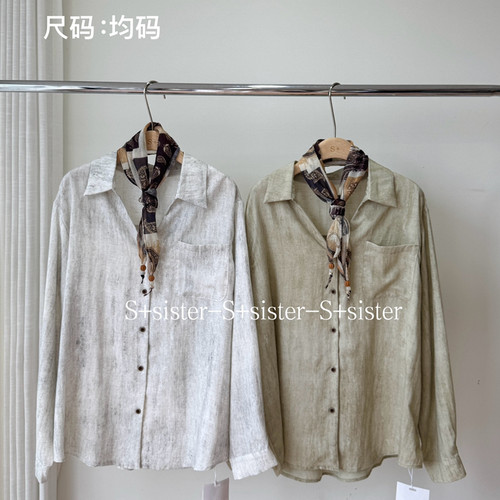 秋上新单排扣极简舒适百搭显瘦衬衫(配丝巾)(不含下装+包包)19923