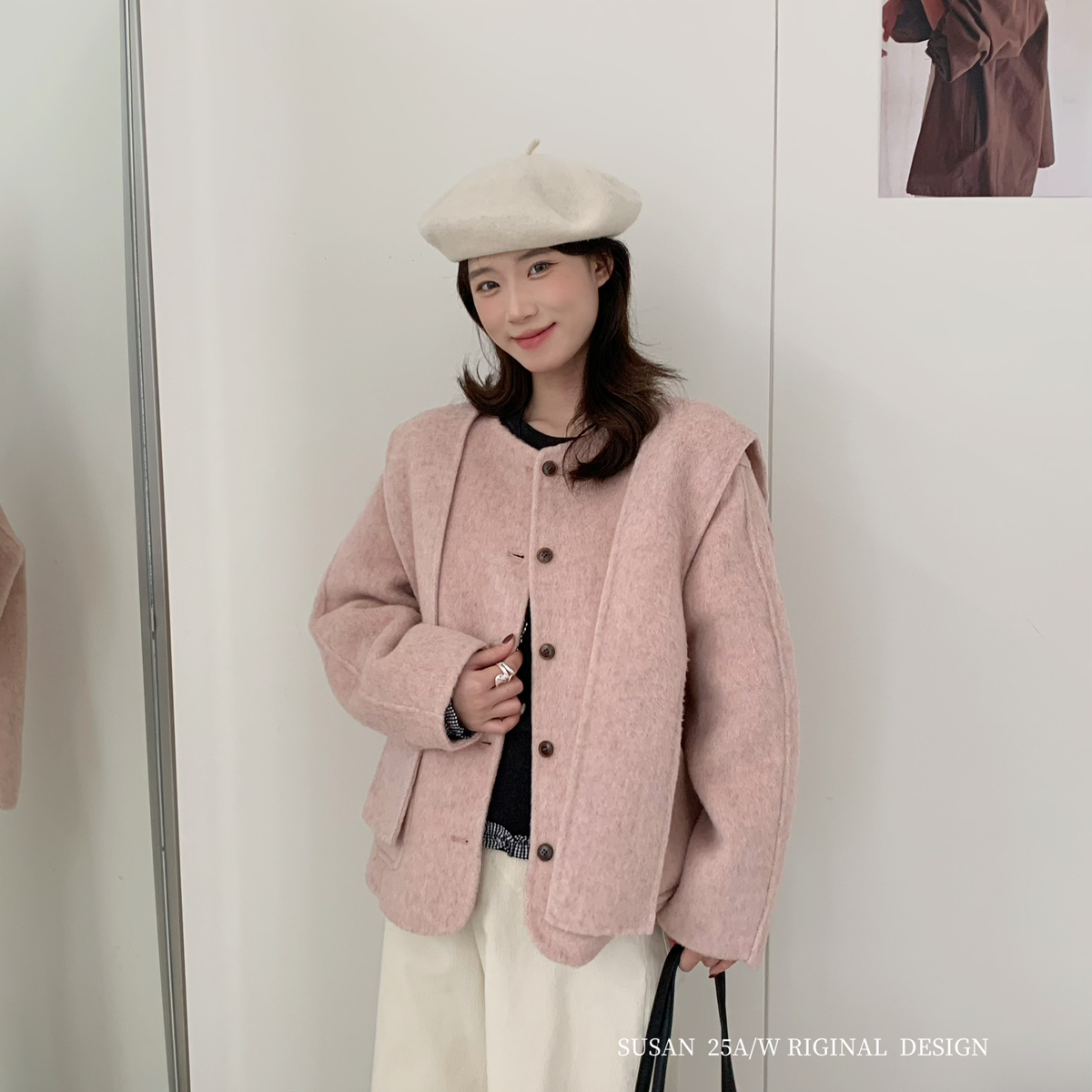 多多自留款韩系气质羊毛外套（含68.7羊毛）(不配披肩)YS1-817