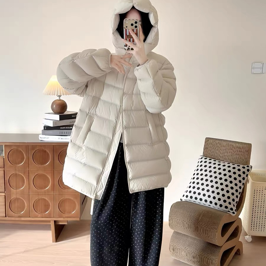 多多店冬上新云朵泡芙加厚排骨中长款连帽保暖羽绒服外套58819