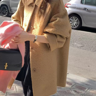 含85羊毛 单排扣羊毛外套 2519 复古双面呢宽松中长款 多多设计式
