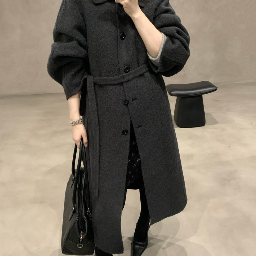多多店上新翻领排扣长款轻奢大牌大衣(配腰绳)ERNIABLE-1821
