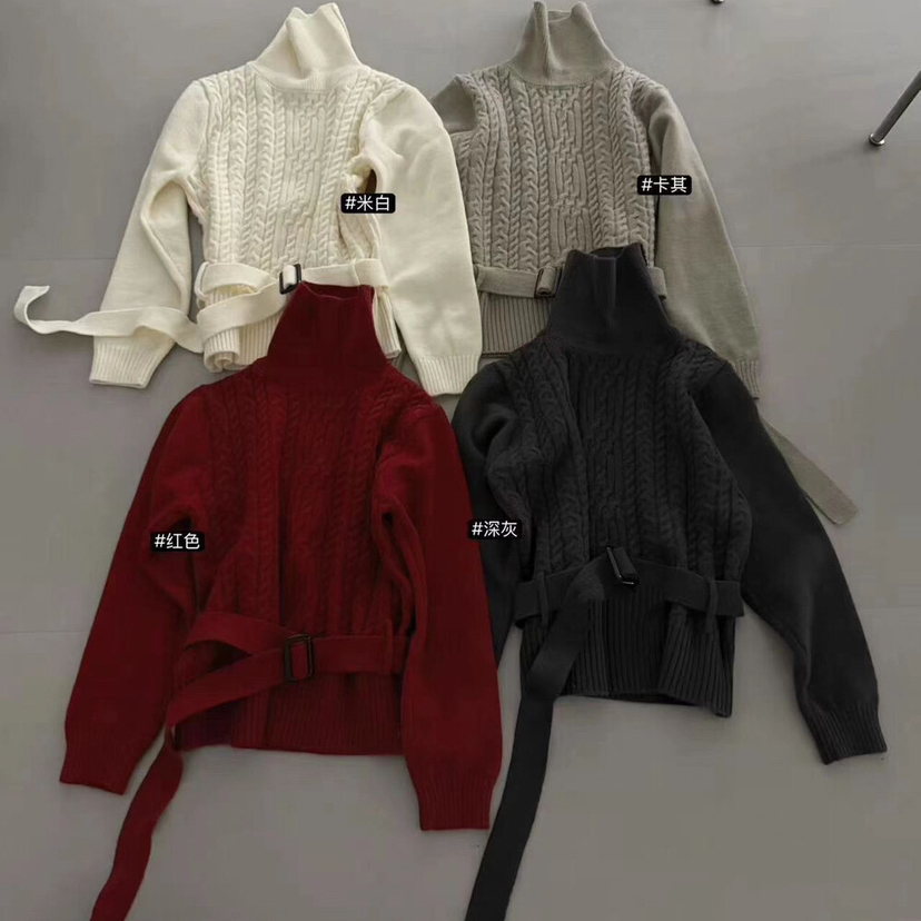 多多小众设计色马甲高领百搭休闲套装保暖毛衣(配腰带)JE-552