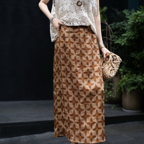 多多设计-焦糖菱纹双面印花半身裙(不含上衣+项链+包包)YS1-t1287