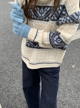 多多店冬上新费尔岛麻花套头保暖毛衣（含100羊毛）YS1-25566