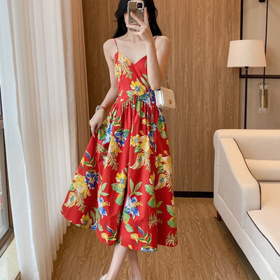 多多26夏上新法式度假风大花气质吊带连衣裙ZL-XK241119