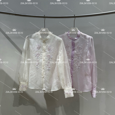 多多26年夏上新绣珠花真丝上衣立领衬衫jl-FM0286