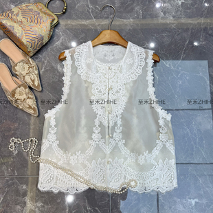 多多设计 真丝欧根纱蕾丝马甲 含100真丝 t113 简大牌老钱新中式