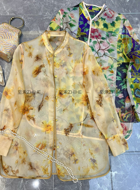 多多设计-老钱新中式真丝欧根纱衬衫（含100真丝）(不含项链)t103