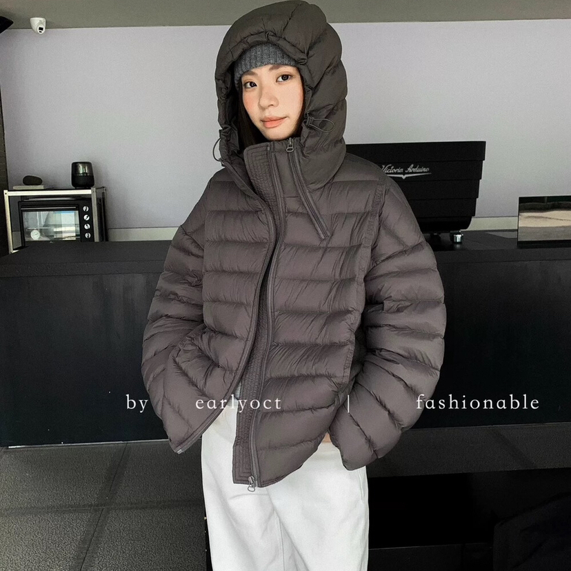 多多小众冬上新简约韩系连帽绗缝保暖羽绒服外套908