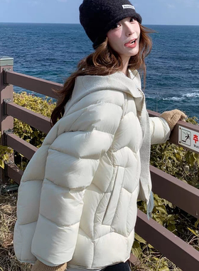 多多针织帽泡芙云朵休闲保暖羽绒服外套(配可拆卸围巾帽)d1408