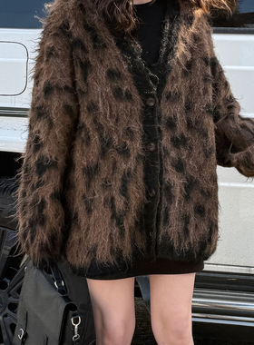 AUBE NU多美式复古个性豹纹软糯绒感高级感外套针织开衫YS1-932