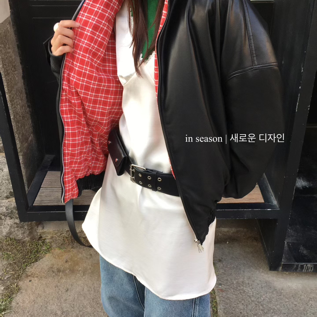 多多小众设计羊羔毛拼接撞色格子高质感宽松保暖羽绒服外套008